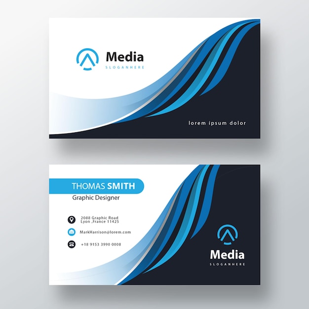 Blue Minimal Wavy Business Card – Free Download