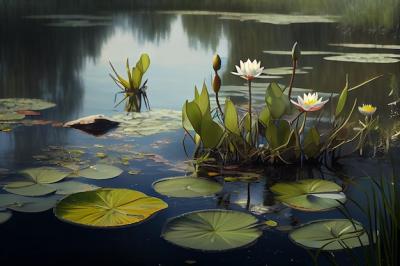 Water Lilies in a Pond at Sunset – Free Download