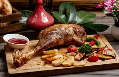 Fried Sheep Leg on Wooden Board – Free Stock Photo, Download Free