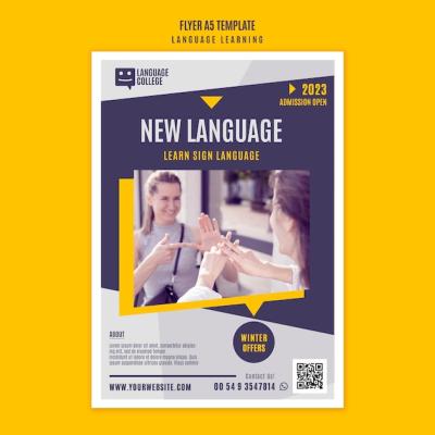 Flat Design Learning Language Poster Template – Free Download