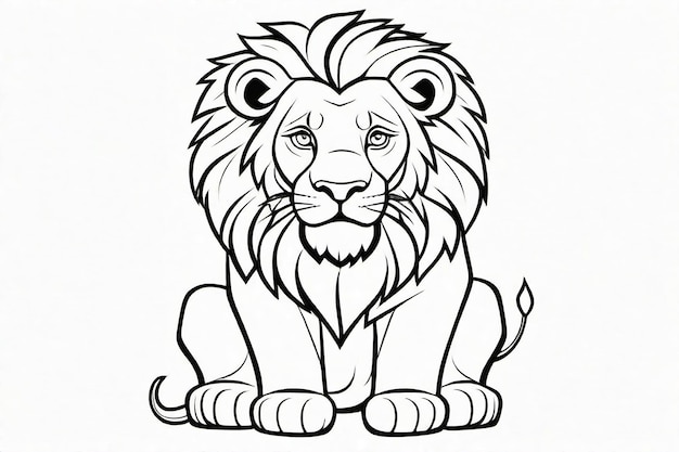 Cute Black Line Art Lion Coloring Page for Kids – Download Free Stock Photo