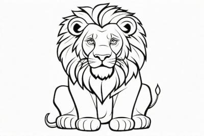 Cute Black Line Art Lion Coloring Page for Kids – Download Free Stock Photo