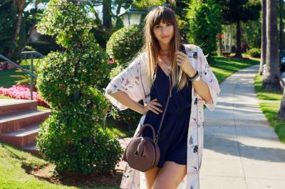 Amazing Stylish Woman in Blue Playsuit and White Kimono Enjoying Vacation – Free Stock Photo Download