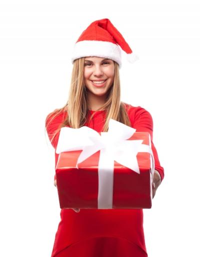 Blonde Woman Holding a Red Gift – Free Download