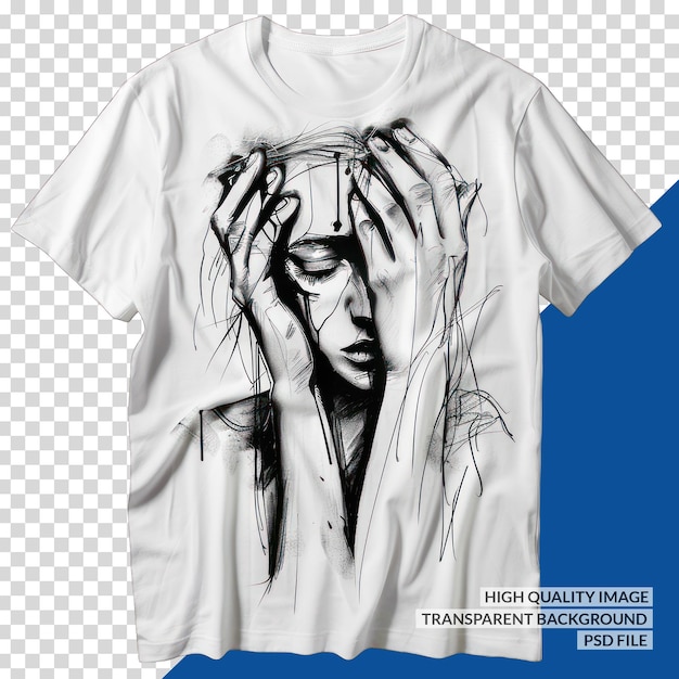 A White T-Shirt Featuring a Woman’s Face Drawing – Free Download