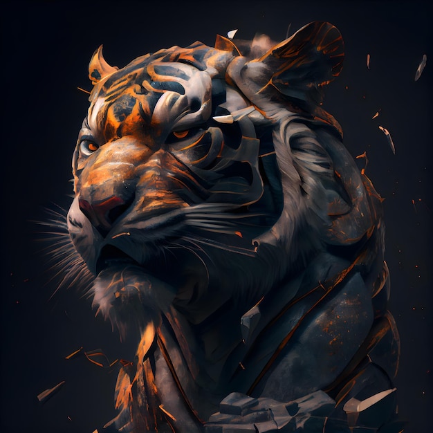 Tiger Surrounded by Fire Flames on a Dark Background – Free Download