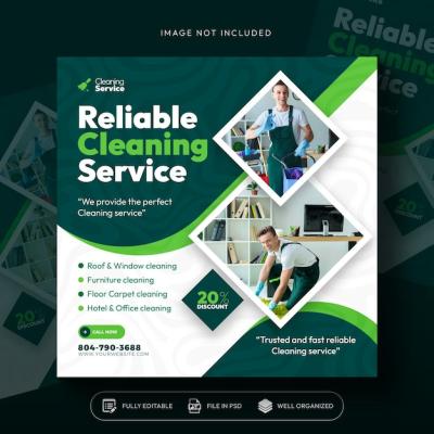 Cleaning Service Square Flyer Template for Social Media Post – Free Download