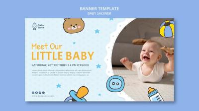 Flat Design Baby Shower Banner Template – Free Download