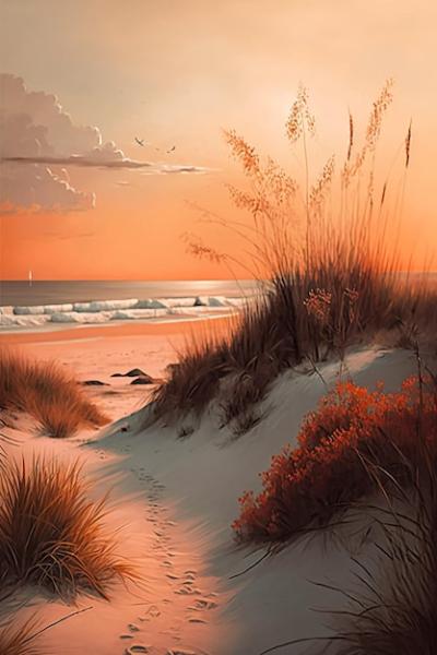 A Painting of a Beach with a Sunset – Free Download