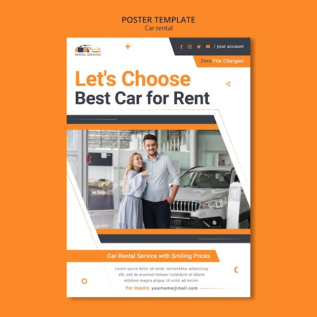 Flat Design Car Rental Poster Template – Free Download