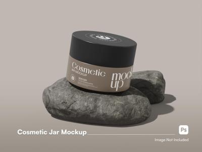 High Level Minimalist Skincare Jar Mockup on Realistic Rock – Free Download