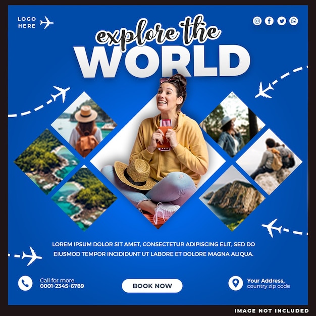 World Travel Social Media Post Template Design – Free Download