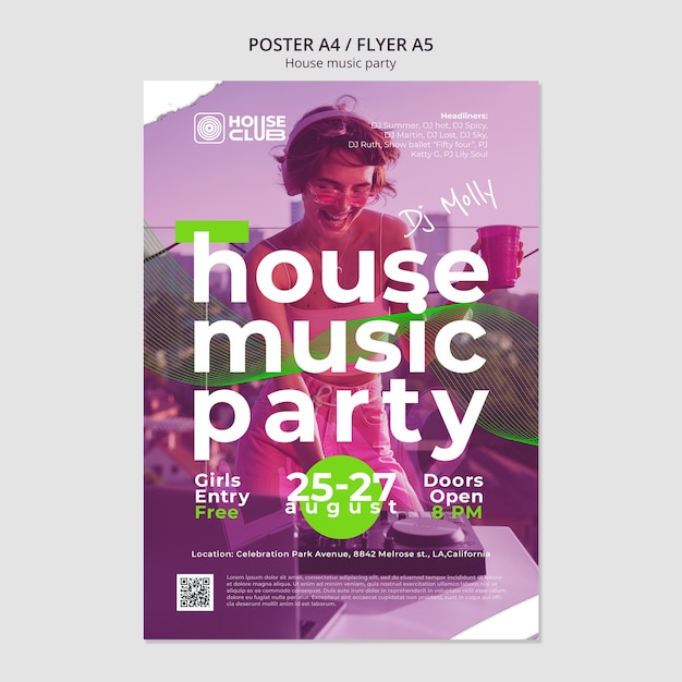 House Music Party Poster Template – Download Free Stock Photo