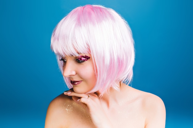 Joyful Young Woman with Pink Haircut and Bright Makeup – Free Stock Photo, Download Free