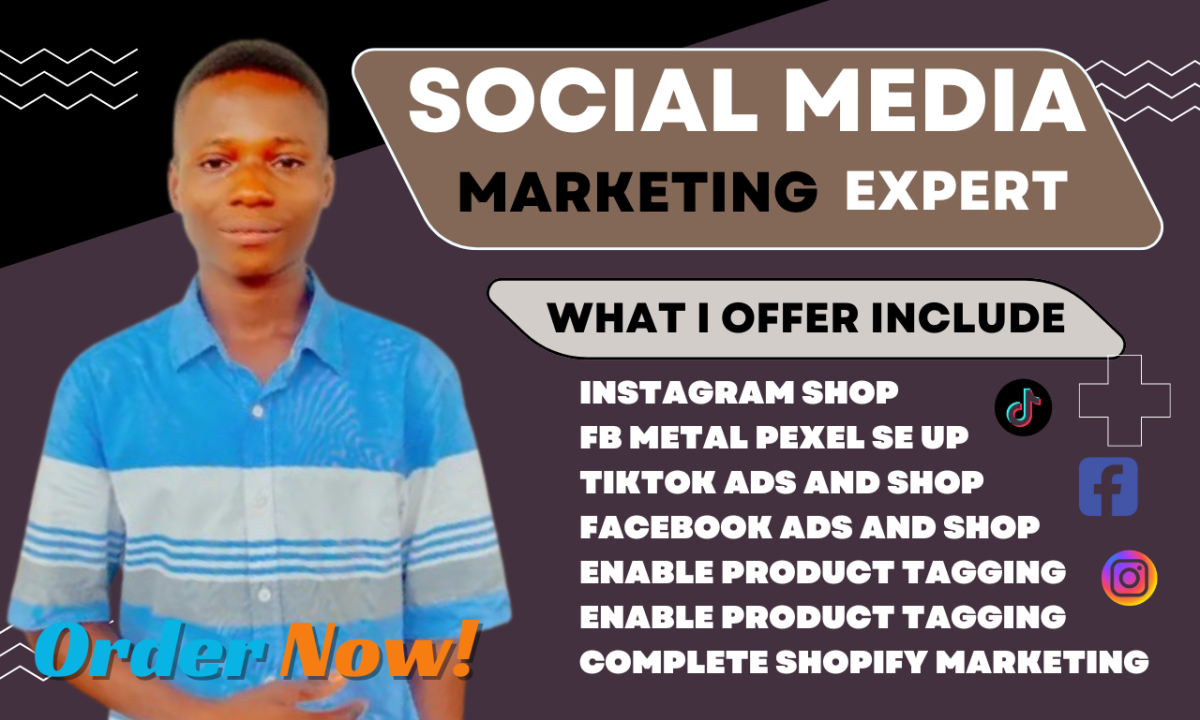 I will setup tiktok ad for shopify marketing tiktok shop fb pixel and ig shop promotion