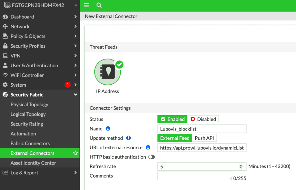 Implementing a FortiGate External IP Block List with Lupovis Prowl 