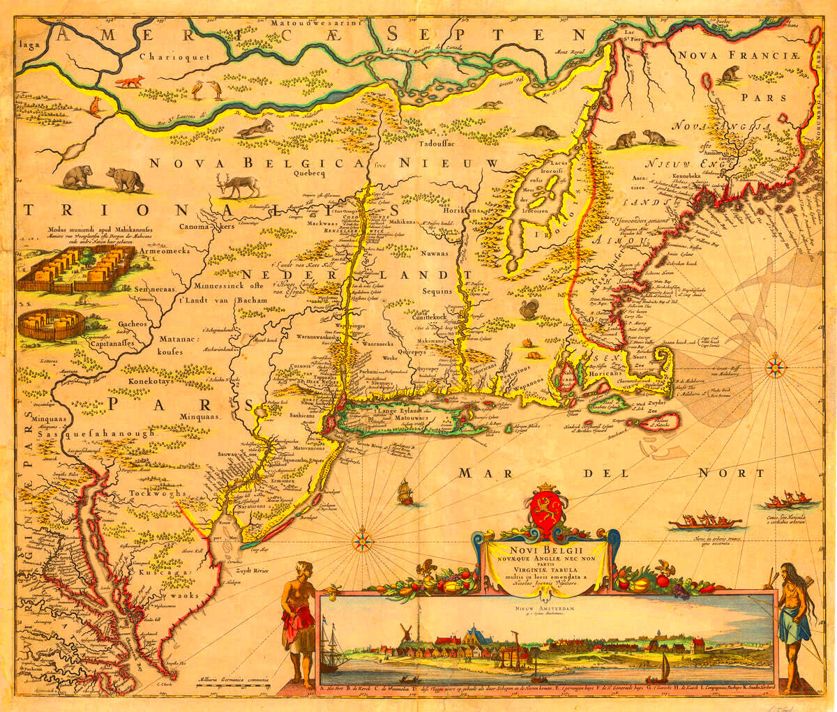 Antique Map of the Northeast United States by Visscher 1656 