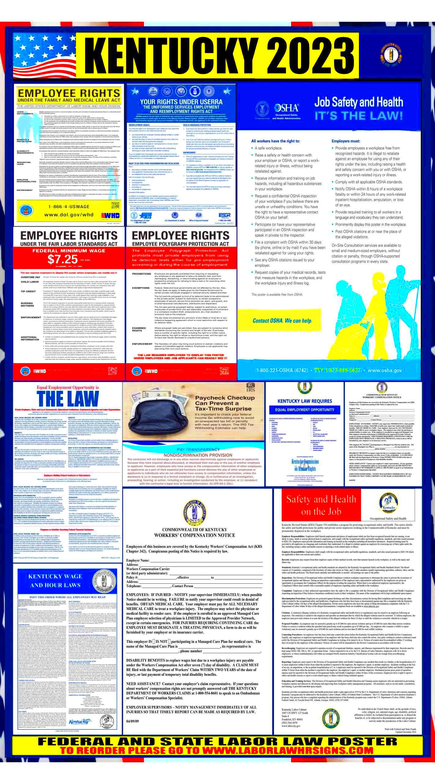 2023 Kentucky Labor Law Posters State Federal OSHA LABORLAWHRSIGNS