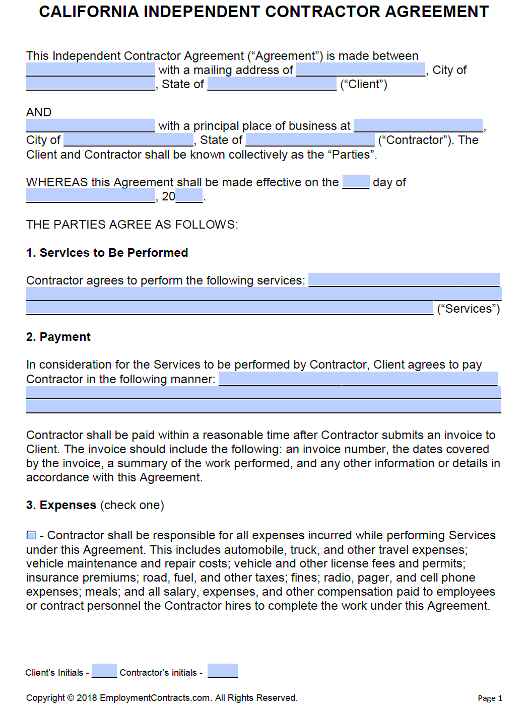 California General Contractor Contract Template