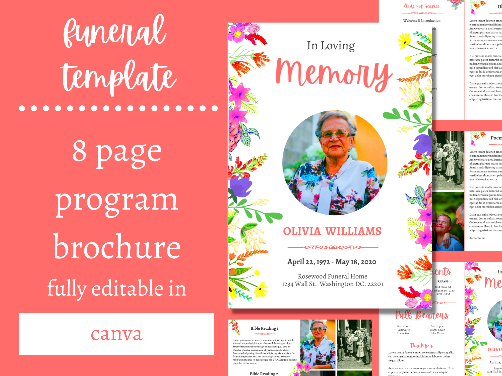 Obituary Template for Canva Brochure Templates Creative Market