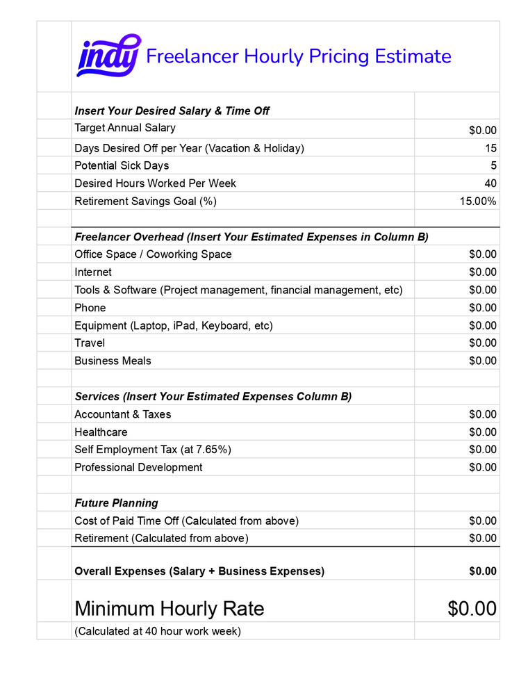 Freelancer Hourly Pricing Calculator Indy