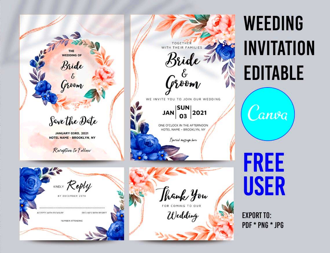 Wedding Invitation Template Editable in Canva Elegant Etsy