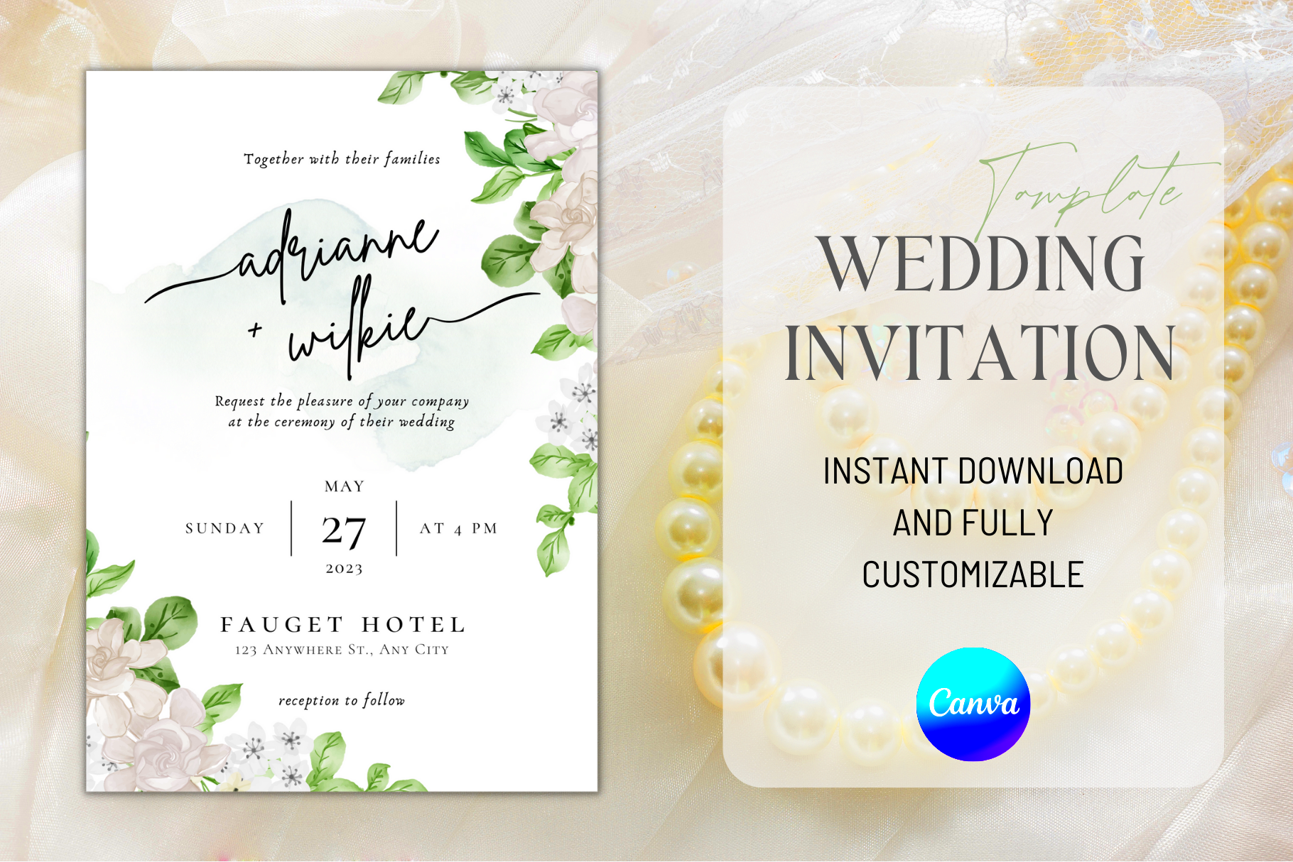 Wedding Invitation Canva Template Invitation Templates Creative Market