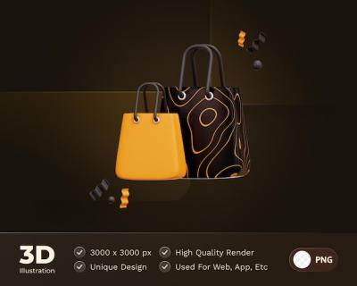 3D Illustration of Shopping Bag Icon for E-Commerce – Free Download