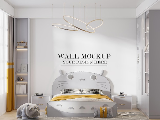 Wall Mockup Behind Cat Headboard Bed – Free Download