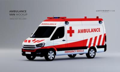 Luxury Ambulance Van Car Mockup Left Front View: Free Download