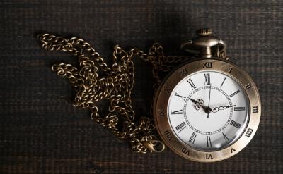 Antique Pocket Watch on Black Wooden Background – Free Download