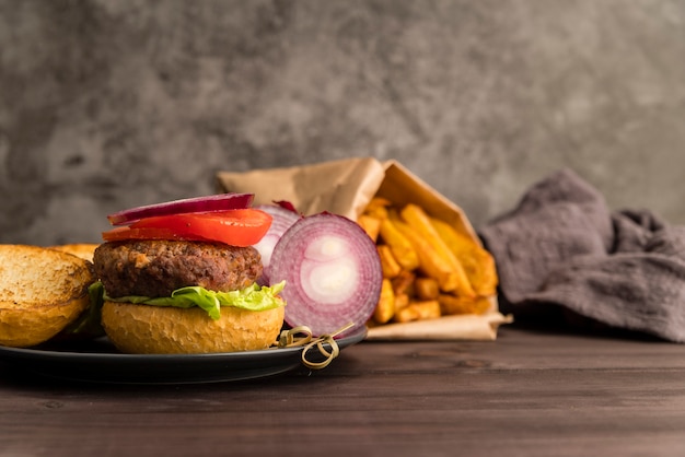 Hamburger Ingredients and Blurred French Fries – Free Stock Photo for Download