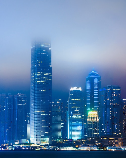 Illuminated Hong Kong Cityscape in Fog – Free Stock Photo, Download Free