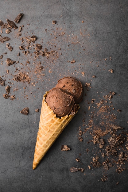 Flat Lay Cone with Ice Cream on Table – Download Free Stock Photo