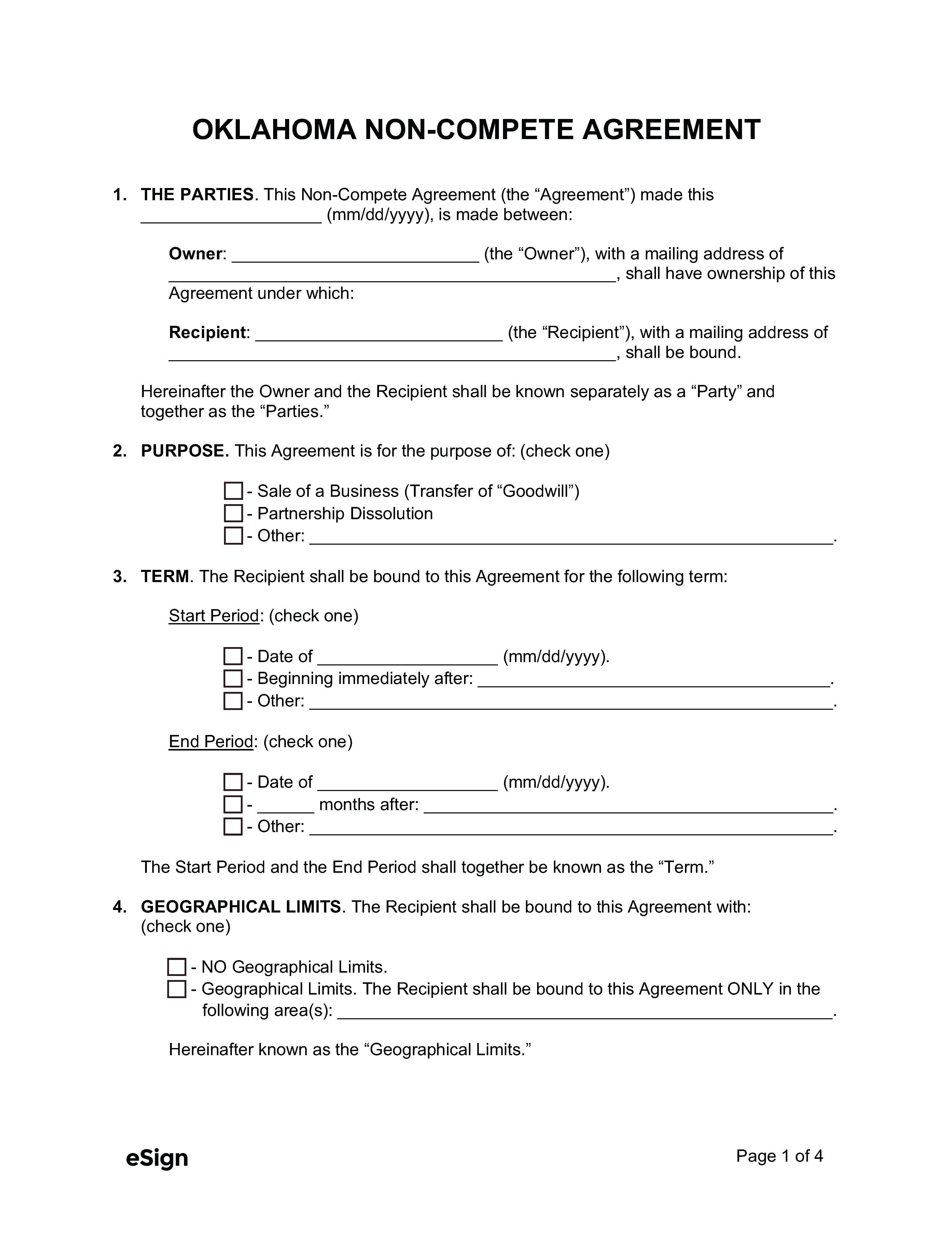 Free Oklahoma NonCompete Agreement Template PDF Word