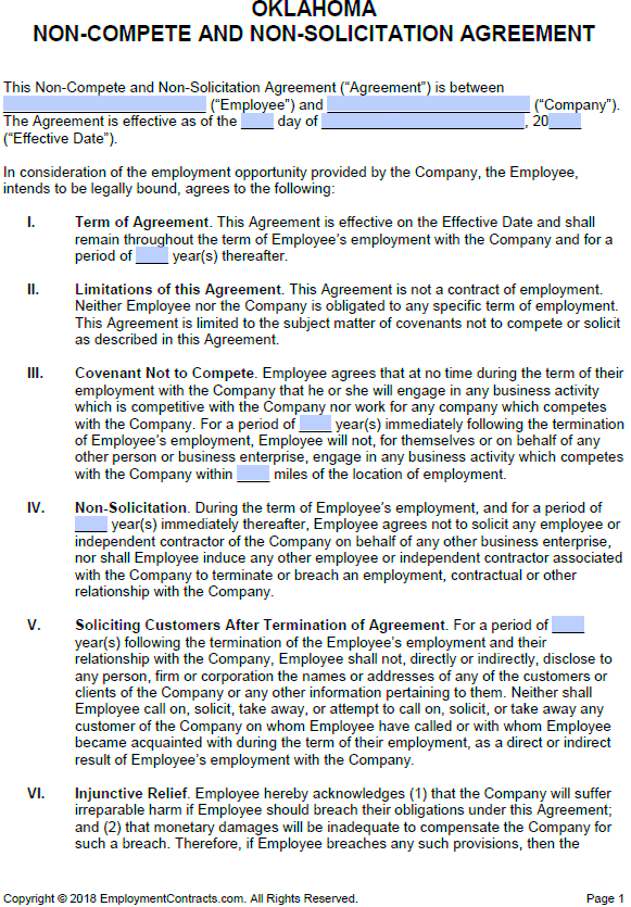 Oklahoma NonCompete NonSolicitation Agreement PDF Word