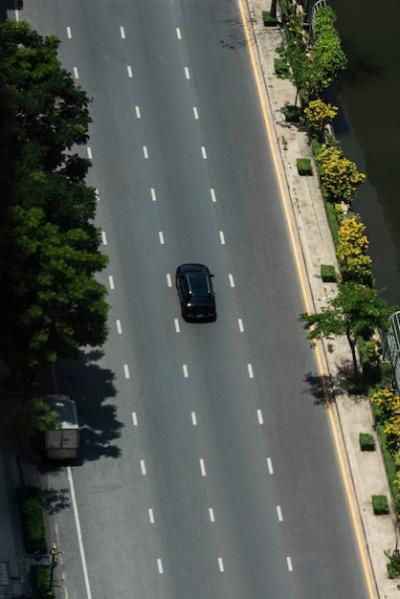 Empty Road and Traffic with Car Aerial View – Free to Download