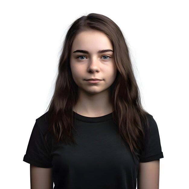 Young Girl in Black T-Shirt on White Background – Free Download