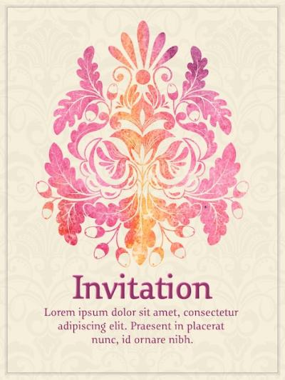 Watercolor Damask Invitation Card on Light Damask Background – Free Download