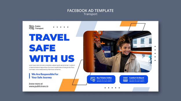 Public Bus Transportation Social Media Promo Template Featuring Geometric Shapes – Free Download