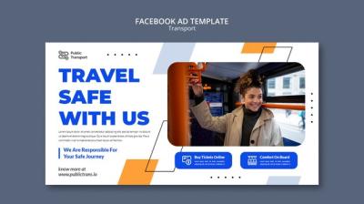 Public Bus Transportation Social Media Promo Template Featuring Geometric Shapes – Free Download