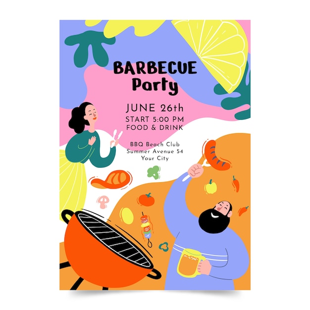 Hand Drawn Summer BBQ Poster Template – Free Download