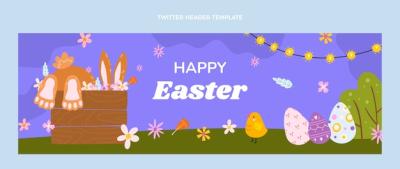 Flat Easter Twitter Header – Free Download