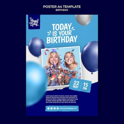 Realistic Birthday Celebration Poster Template – Free Download