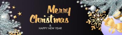 Merry Christmas and Happy New Year Design Featuring Sparkling Bulbs – Free Download