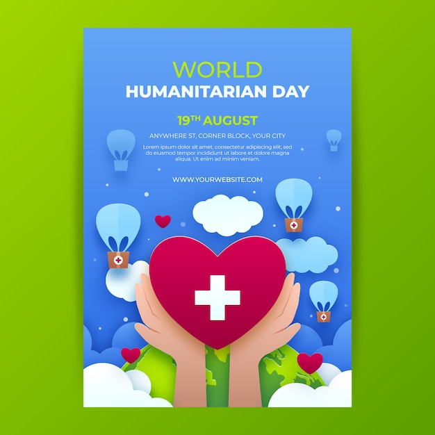 World Humanitarian Day Poster Template Featuring Hands Holding Heart – Free Download