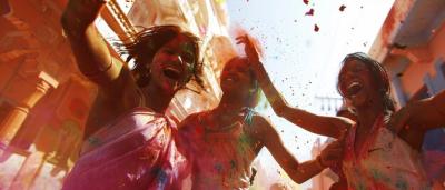 Friends Celebrating Holi: The Vibrant Indian Festival of Colors – Free Download