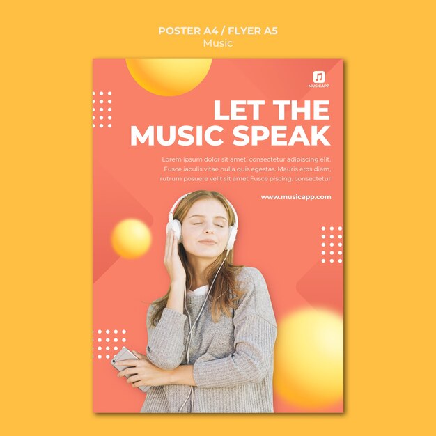 Poster Template for Streaming Music Online Featuring Woman with Headphones – Free Download