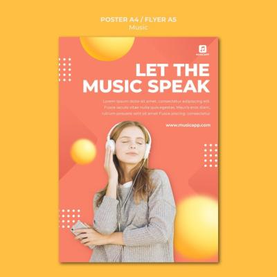 Poster Template for Streaming Music Online Featuring Woman with Headphones – Free Download