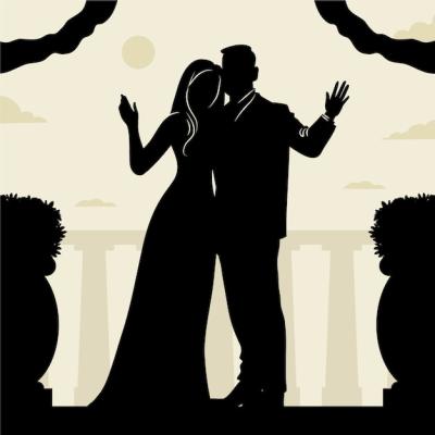 Hand Drawn Wedding Couple Silhouette – Free Download